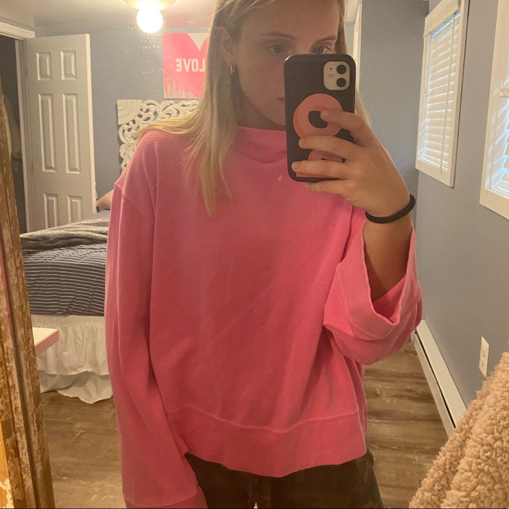 Sundry Hot Pink Mock Neck Sweatshirt - Picture 1 of 4